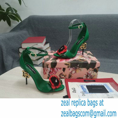 Dolce  &  Gabbana DG Logo Heel 10.5cm Black Red Roses Sandals Green 2022